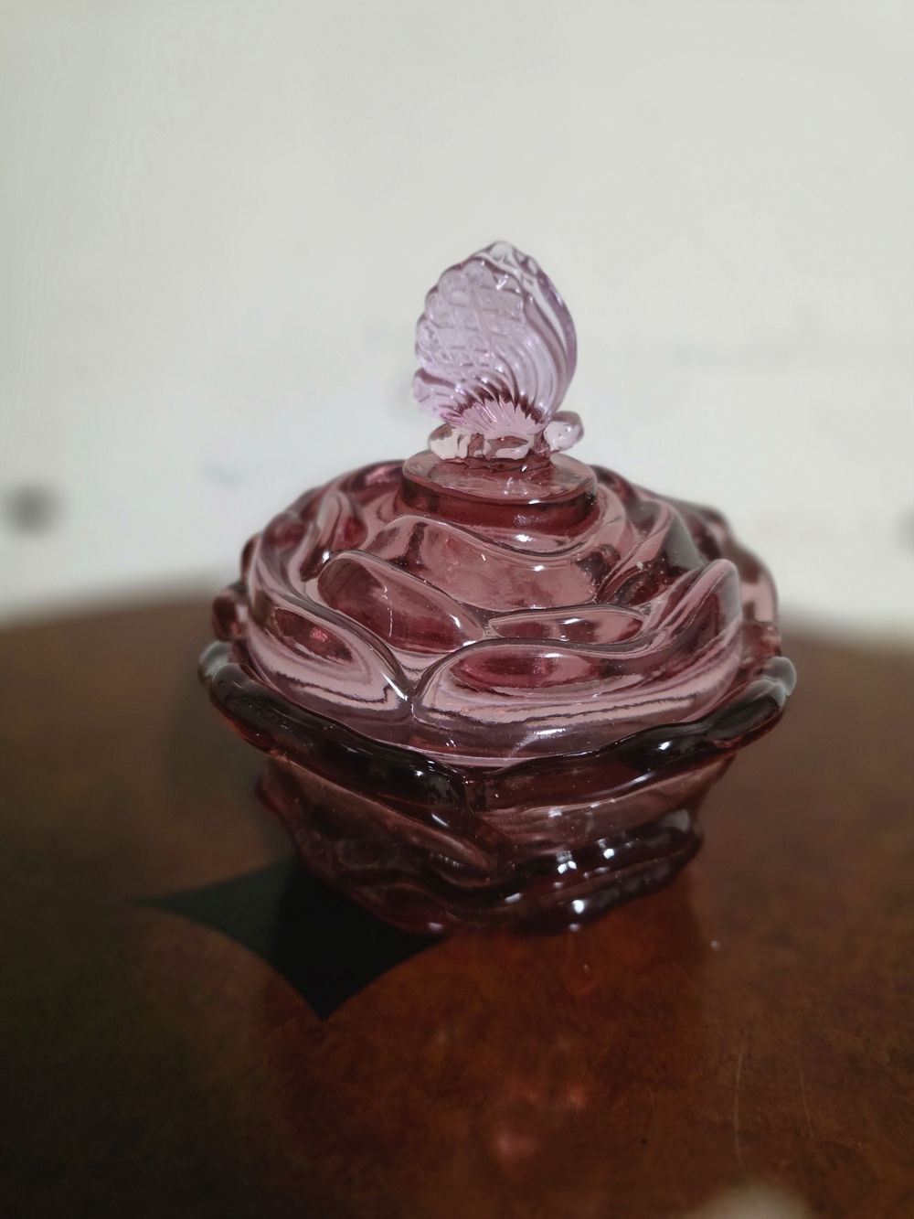 Fenton Pink Glass Rose Trinket Jar with Lid - Women Makeup Accessory